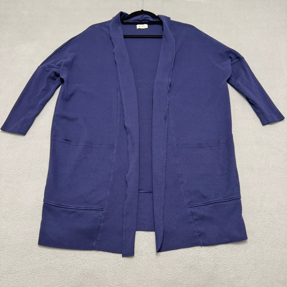 Pact Airplane Wrap Cardigan Women S/M Blue Organic Cotton Knit Open Front